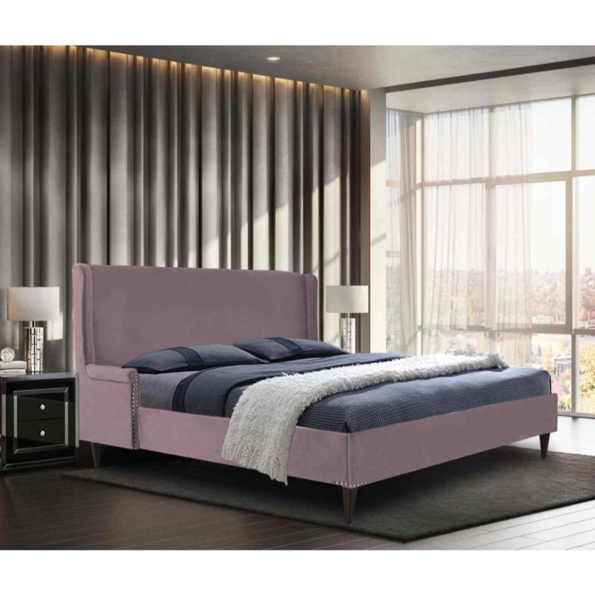 Robert Upholstered Plush Velvet Bed Frame - Pink / Small Double – image 2