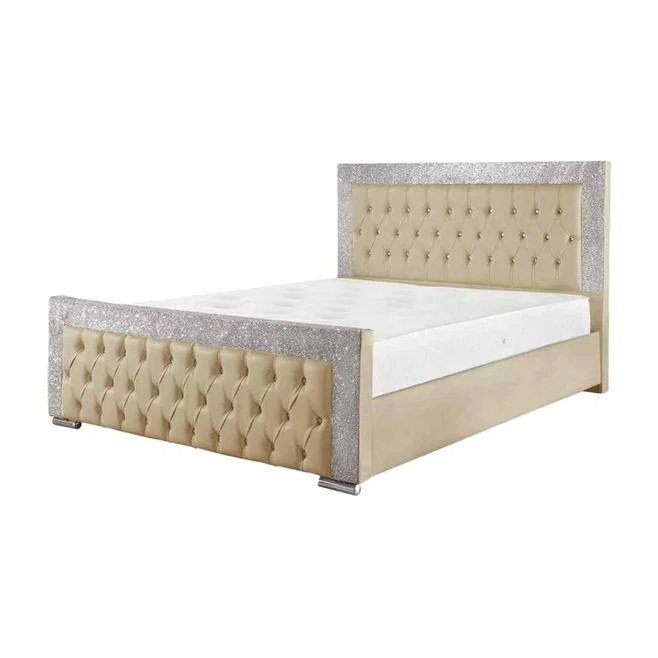 Kryssa Glitter Upholstered PU Leather Bed Frame - Yellow / Small Double