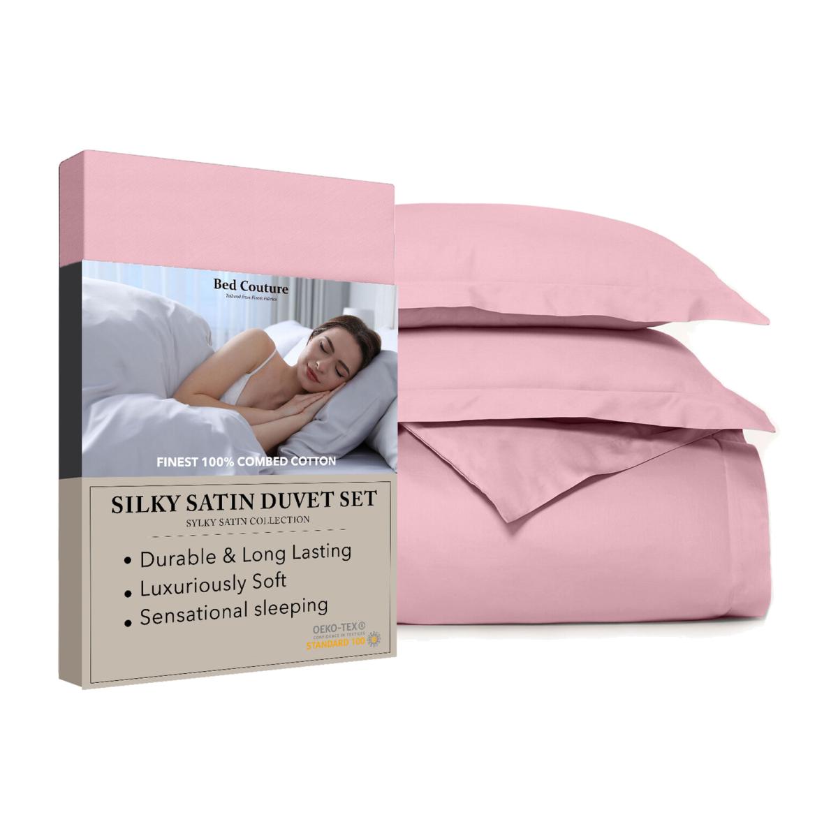 Bed Couture Silky Satin Duvet Set with pillowcases 80x80cm - Pink / Small Double – image 1