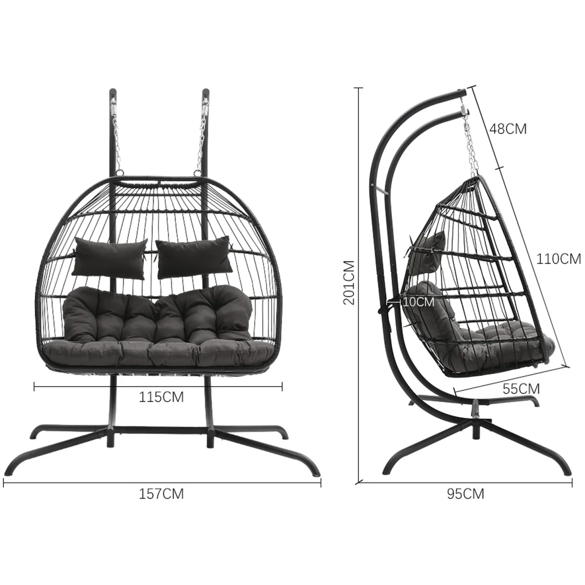 Outdoor 2 Seater Hanging Egg Chair - Dark Grey – image 4