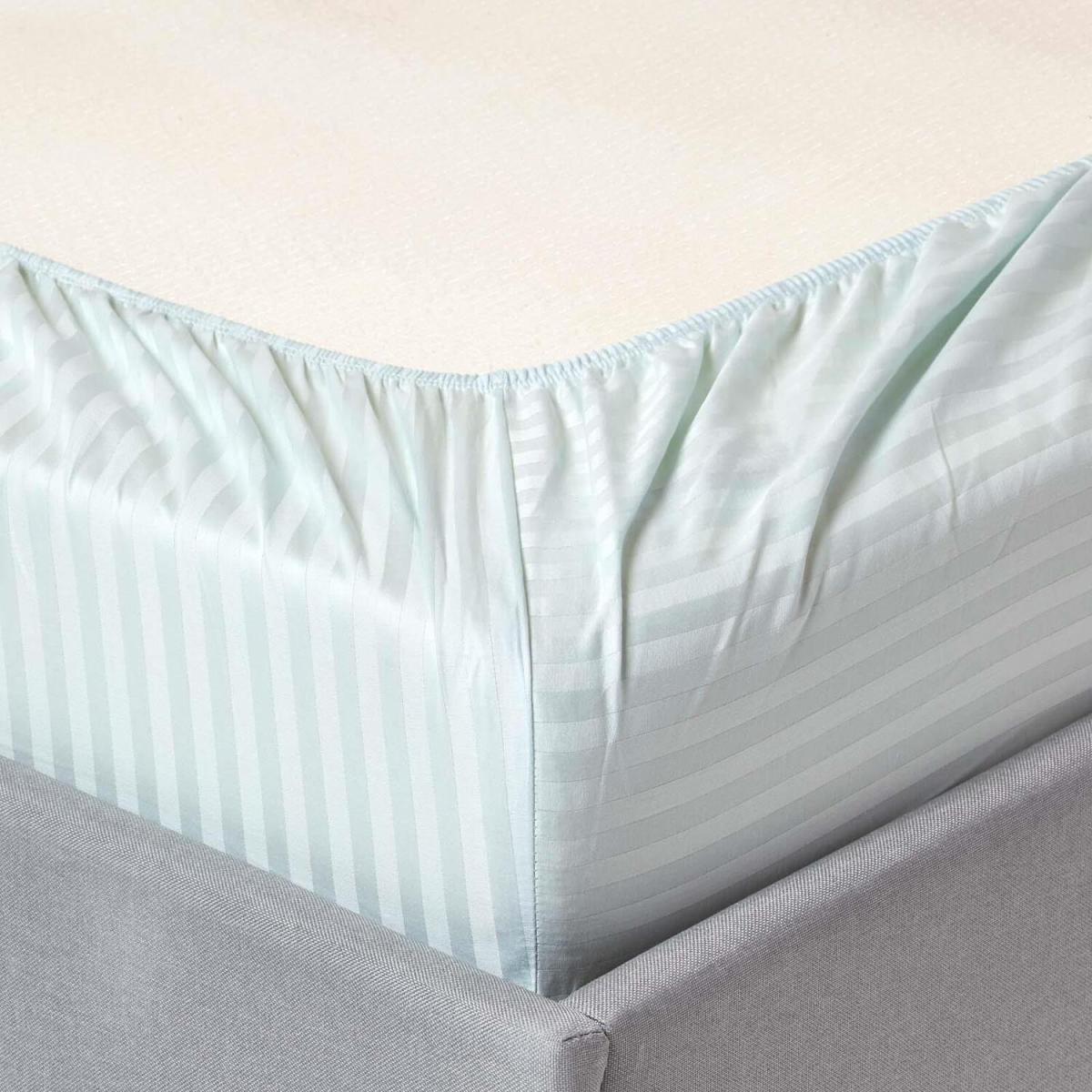 330 Thread Count Egyptian Cotton Satin Stripe Fitted Sheet - Blue / Double – image 3
