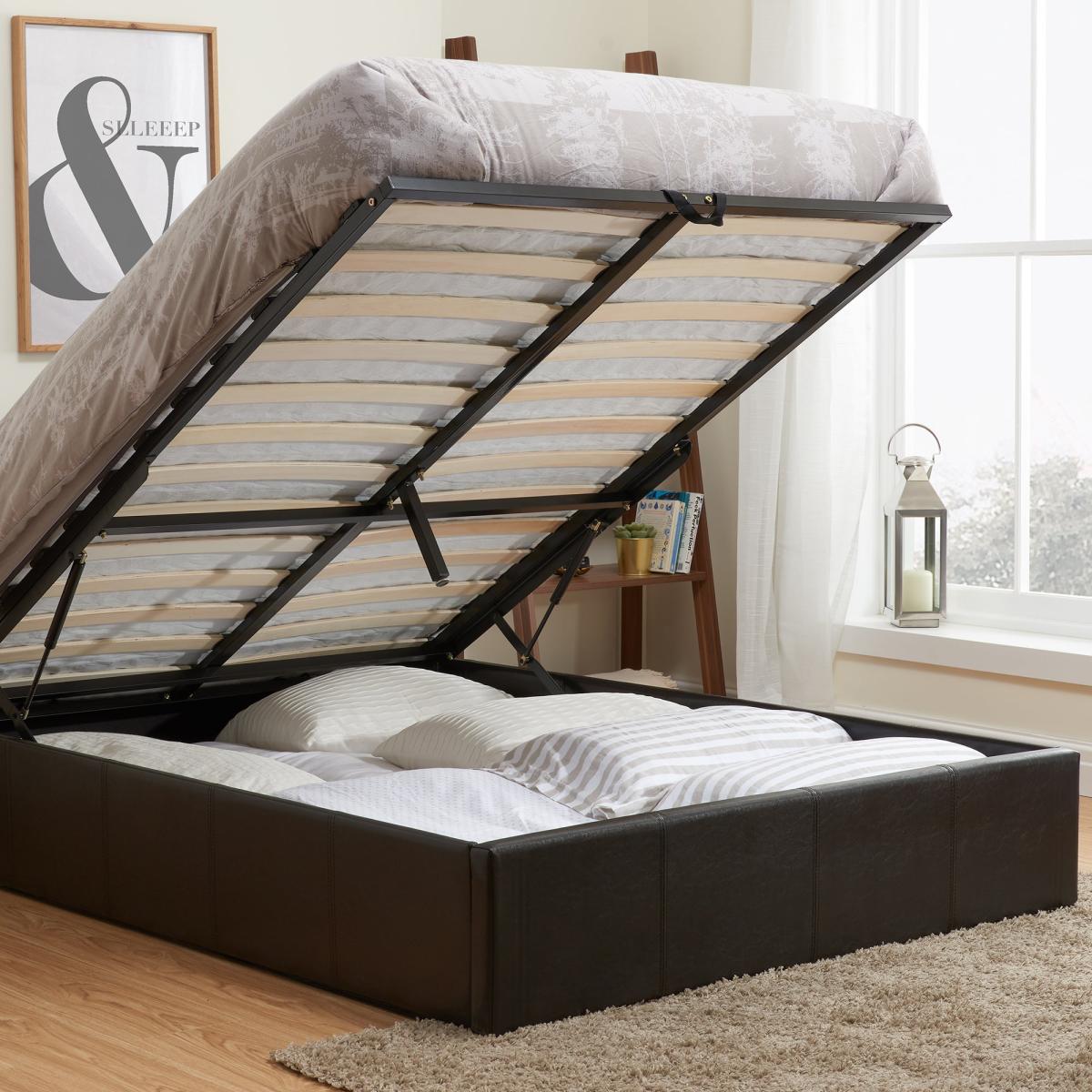 Berlin Faux Leather Ottoman Bed Frame Dark Brown – image 2