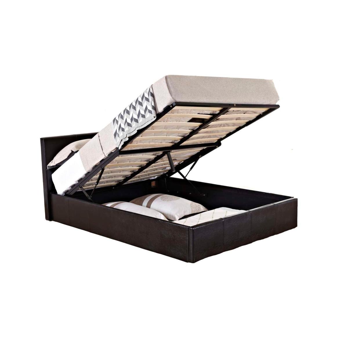 Berlin Faux Leather Ottoman Bed Frame Dark Brown – image 6