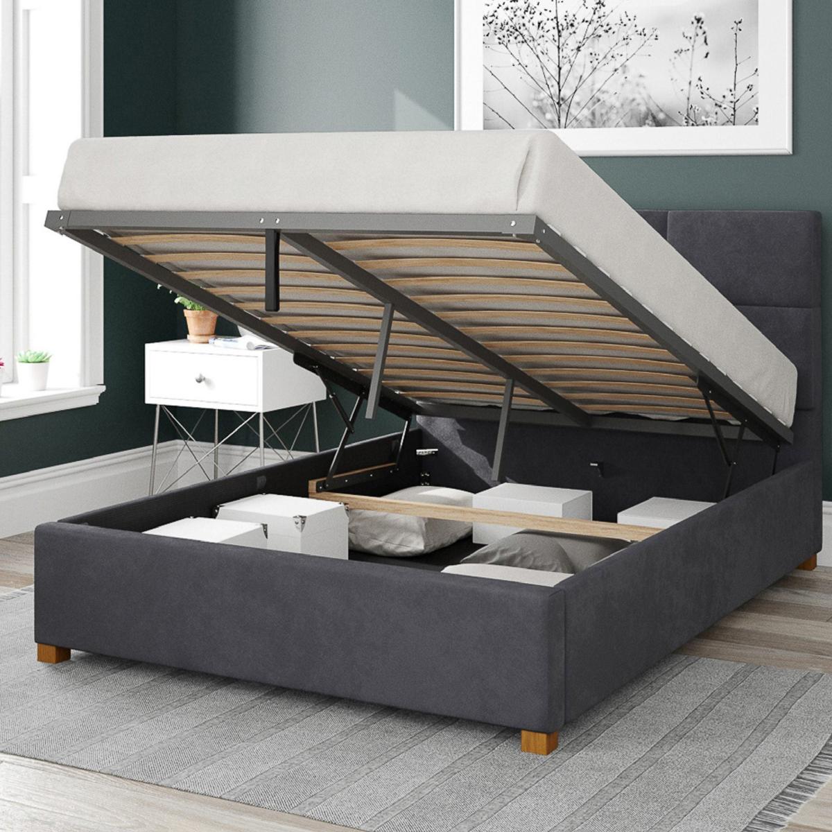 Caine Plush Velvet Ottoman Bed Frame Steel – image 2