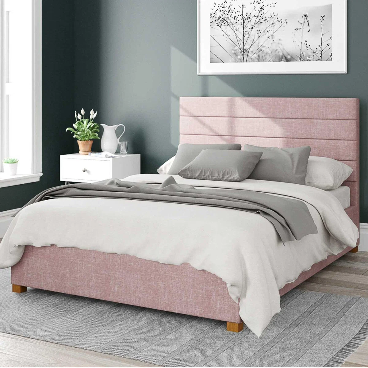 Kelly Pure Pastel Cotton Ottoman Bed Frame Vintage Rose – image 1