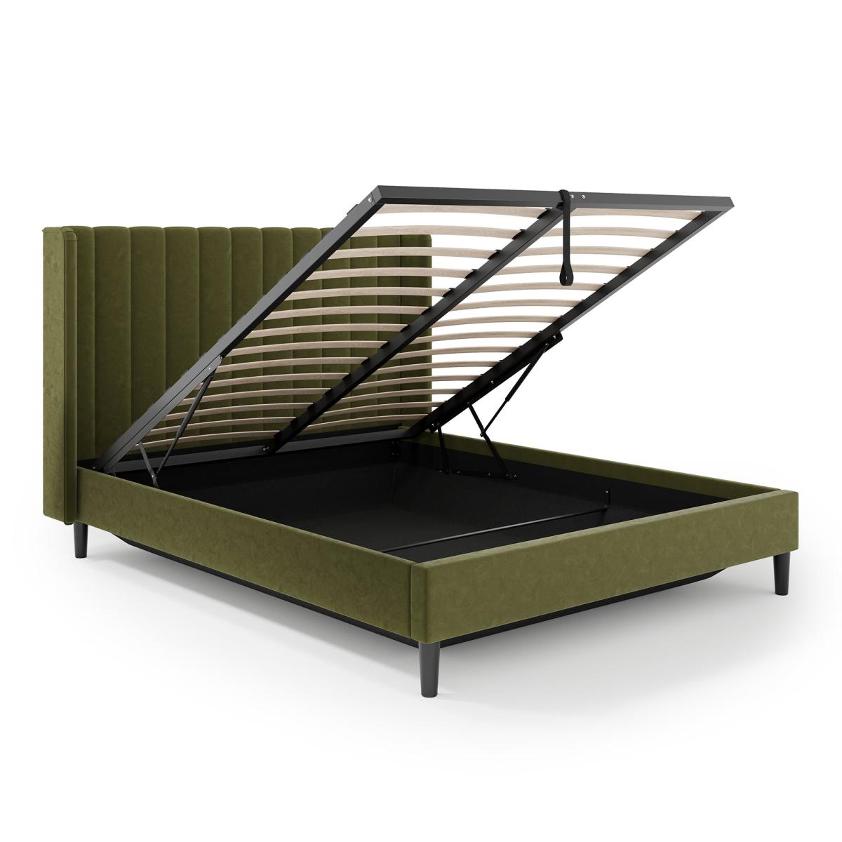 Alara Pleated Velvet Ottoman Bed Olive – image 7