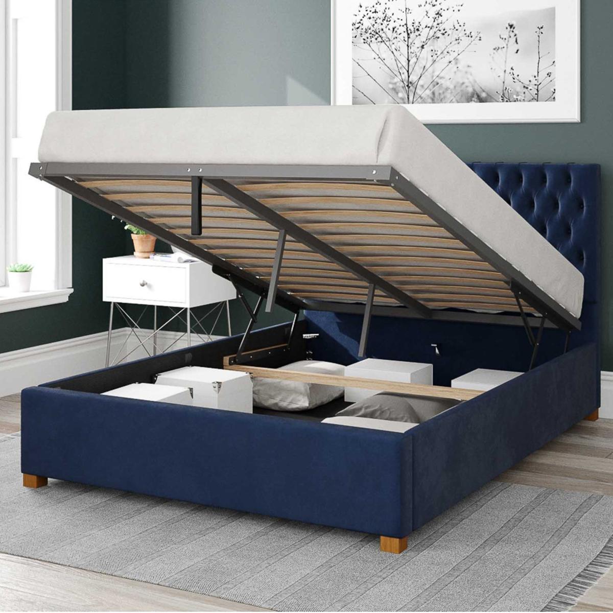 Monroe Plush Velvet Ottoman Bed Frame Navy – image 2