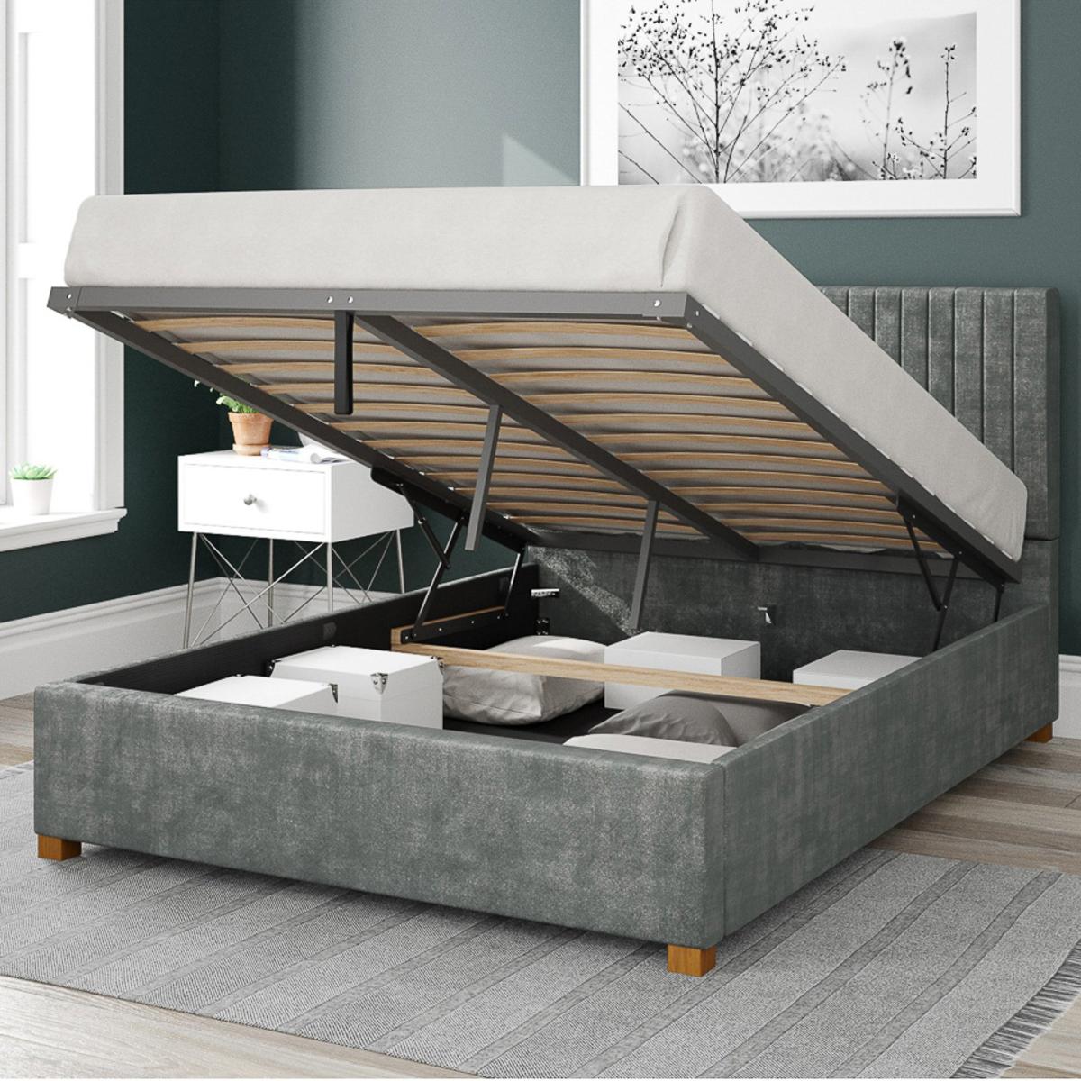 Grant Distressed Velvet Ottoman Bed Platinum – image 2