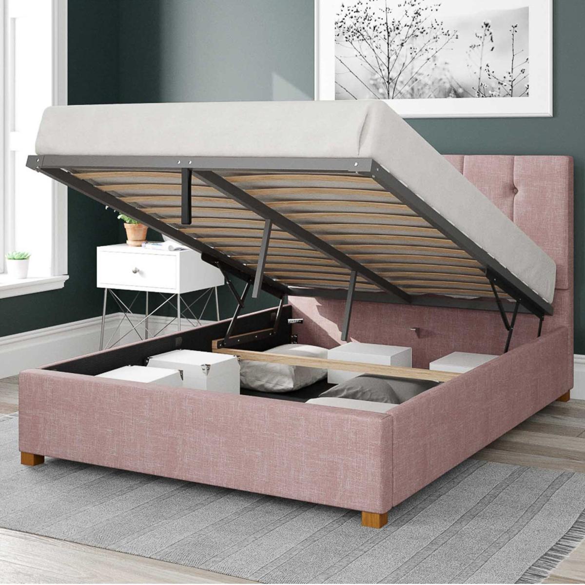 Hepburn Pure Pastel Cotton Ottoman Bed Frame Vintage Rose – image 2