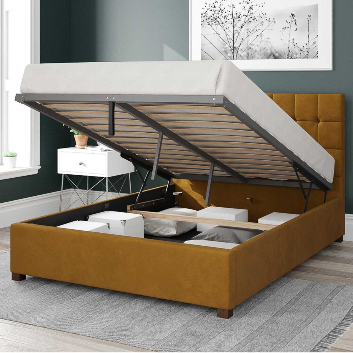 Sinatra Plush Velvet Ottoman Bed Ochre – image 2