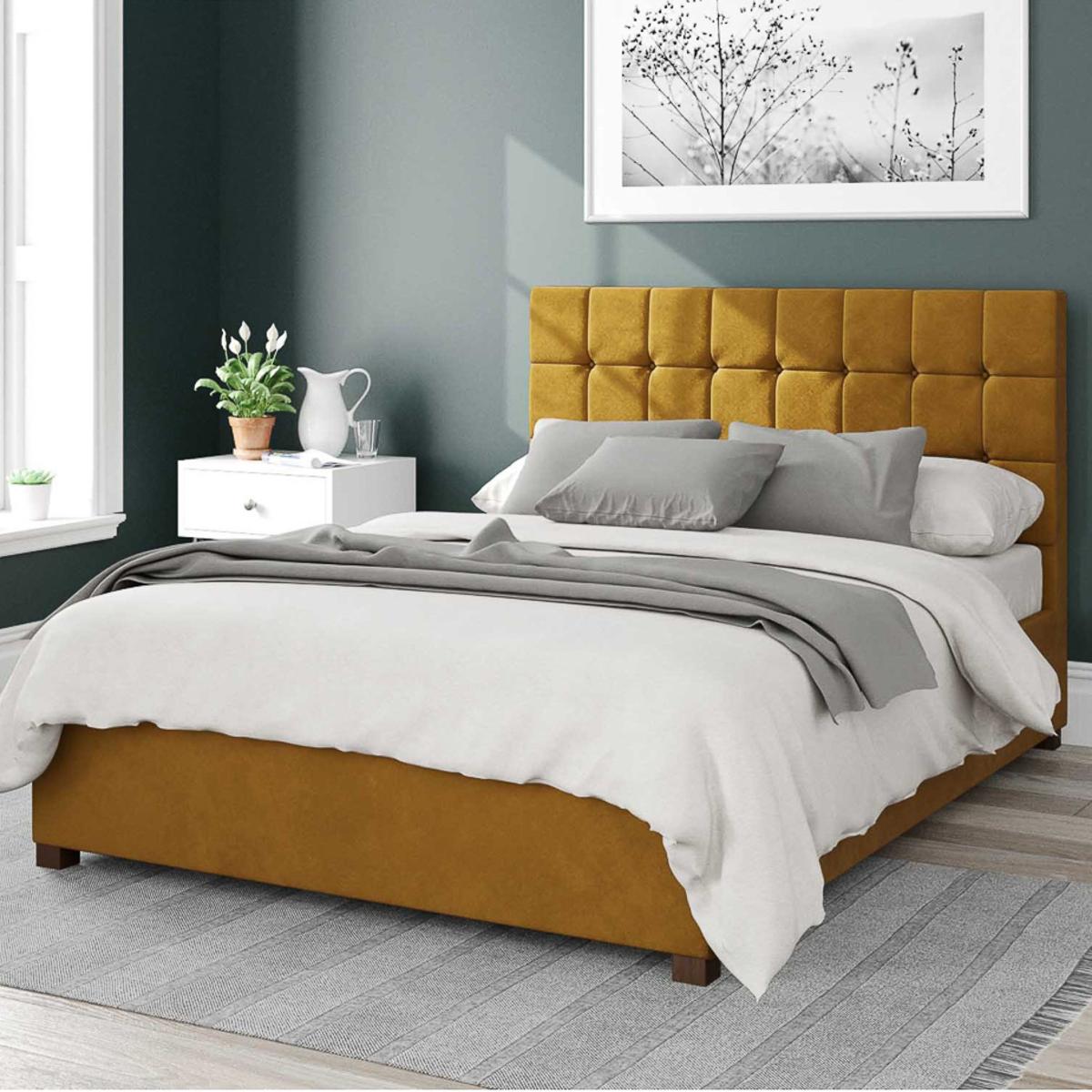 Sinatra Plush Velvet Ottoman Bed Ochre – image 1