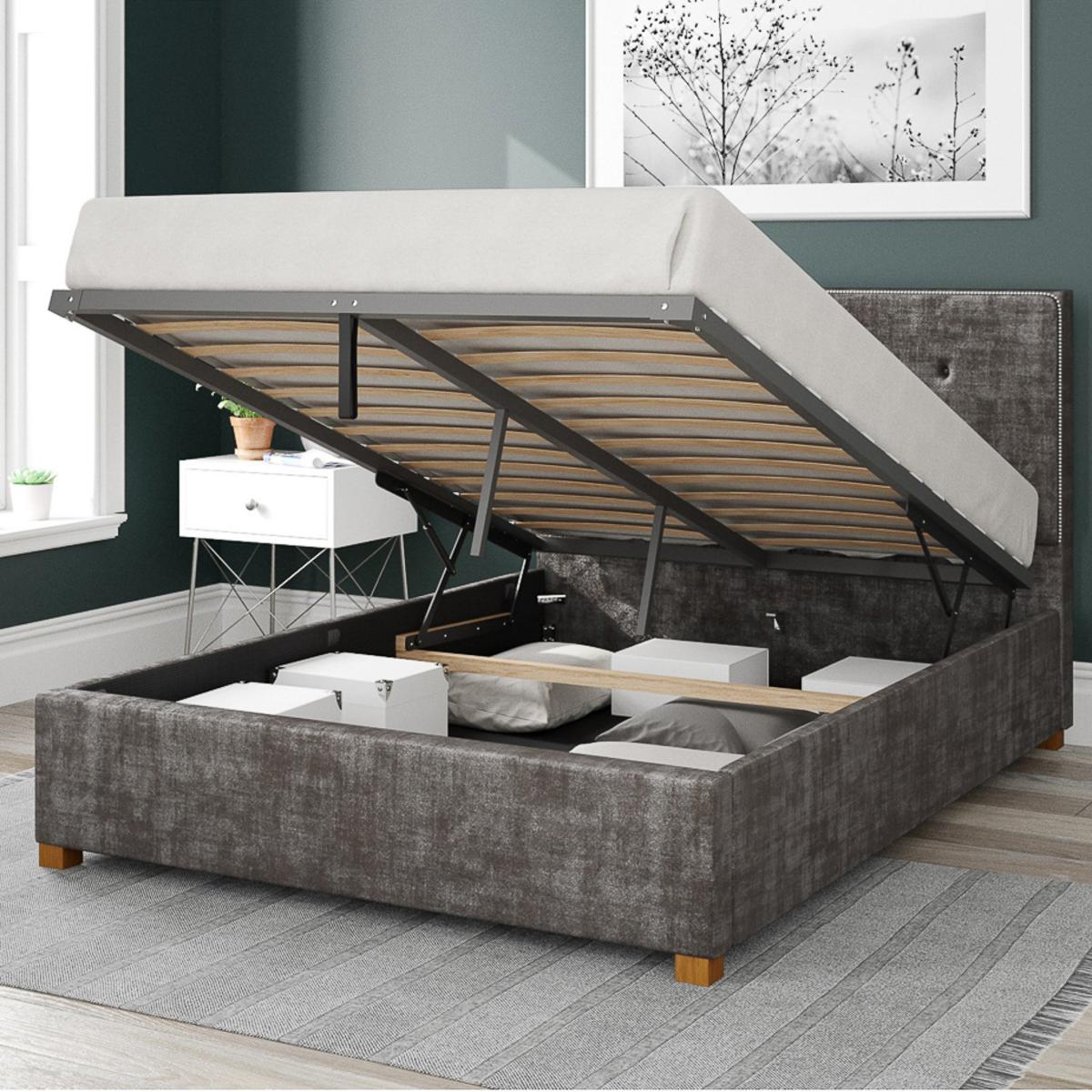 Presley Distressed Velvet Ottoman Bed Frame Slate (Grey) – image 2