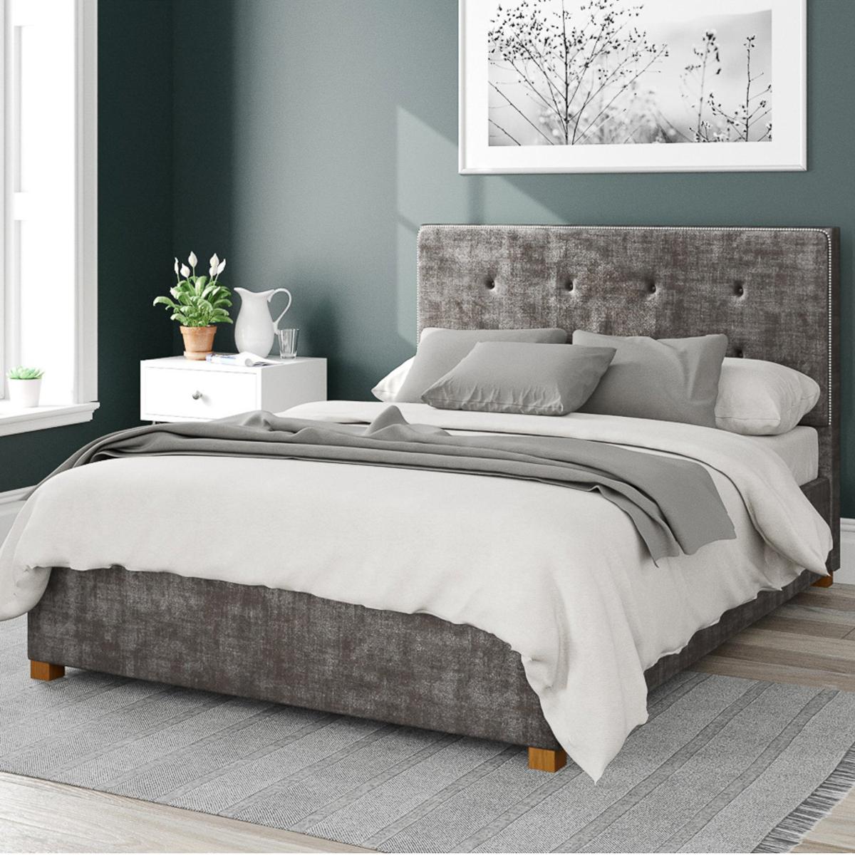 Presley Distressed Velvet Ottoman Bed Frame Slate (Grey) – image 1