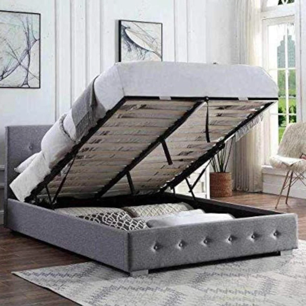 Nicole Ottoman Storage Bed - Light Grey / King / No – image 1