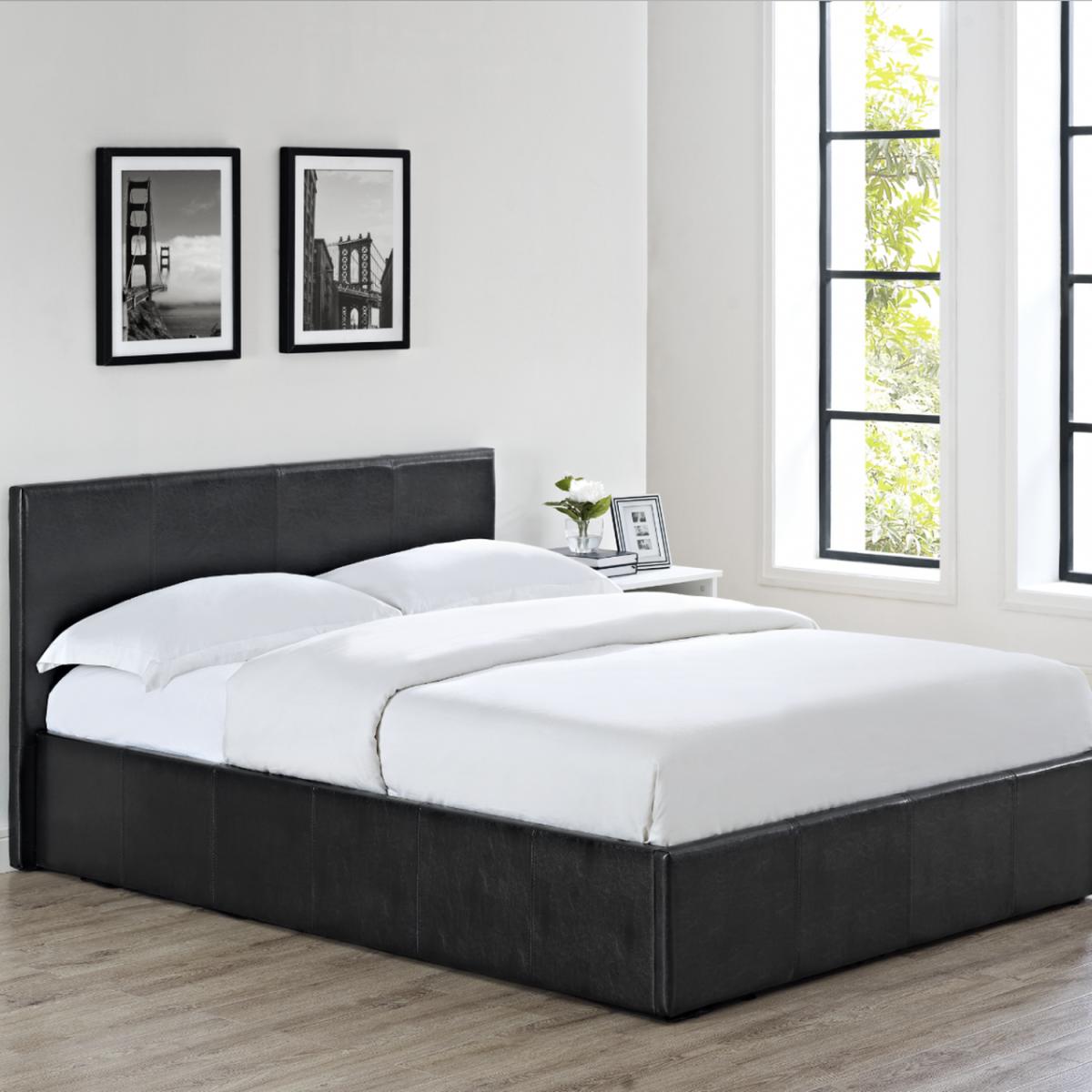 Faux Leather Ottoman Gas Lift Storage Bed-BLACK SINGLE - Black – image 2