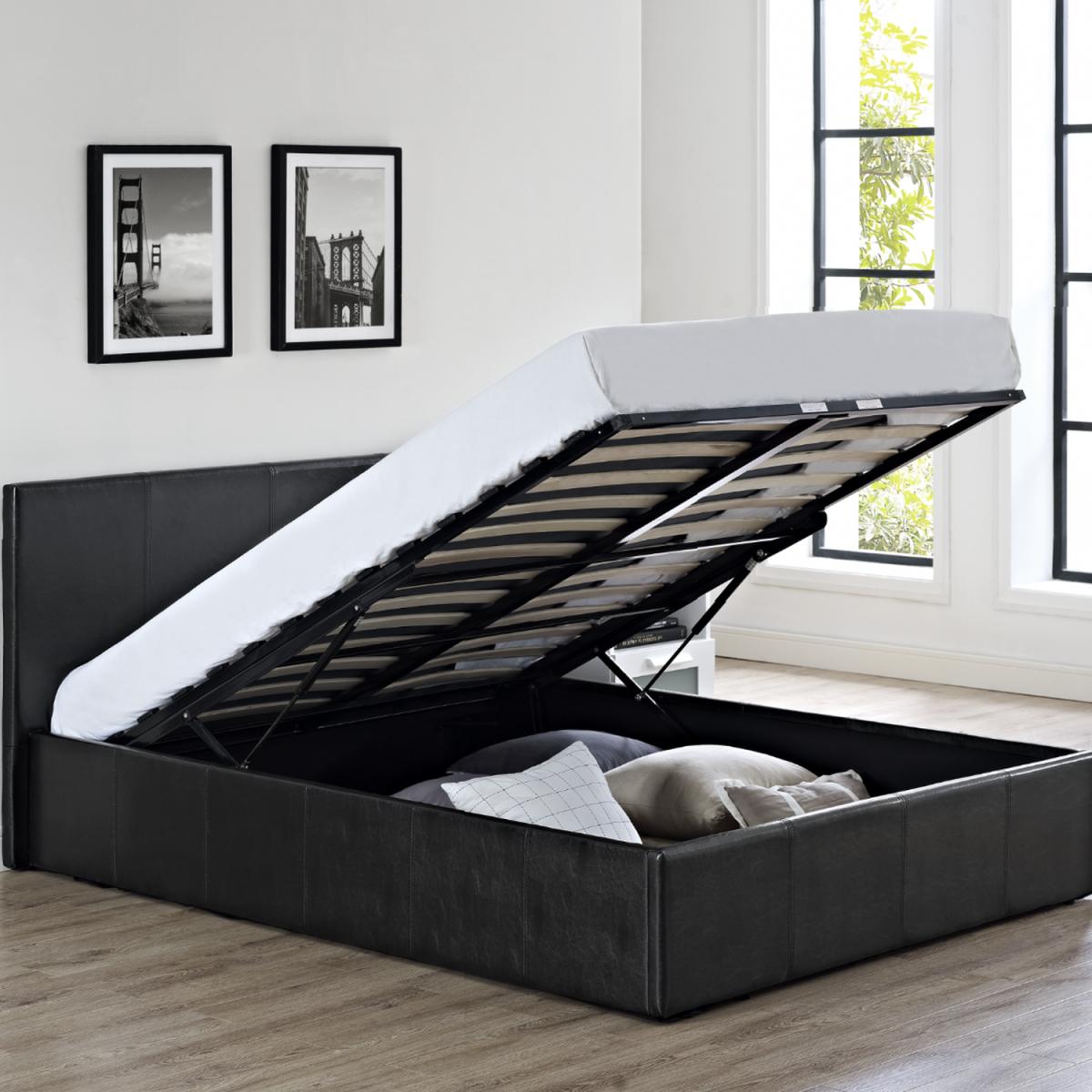Faux Leather Ottoman Gas Lift Storage Bed-BLACK SINGLE - Black – image 1