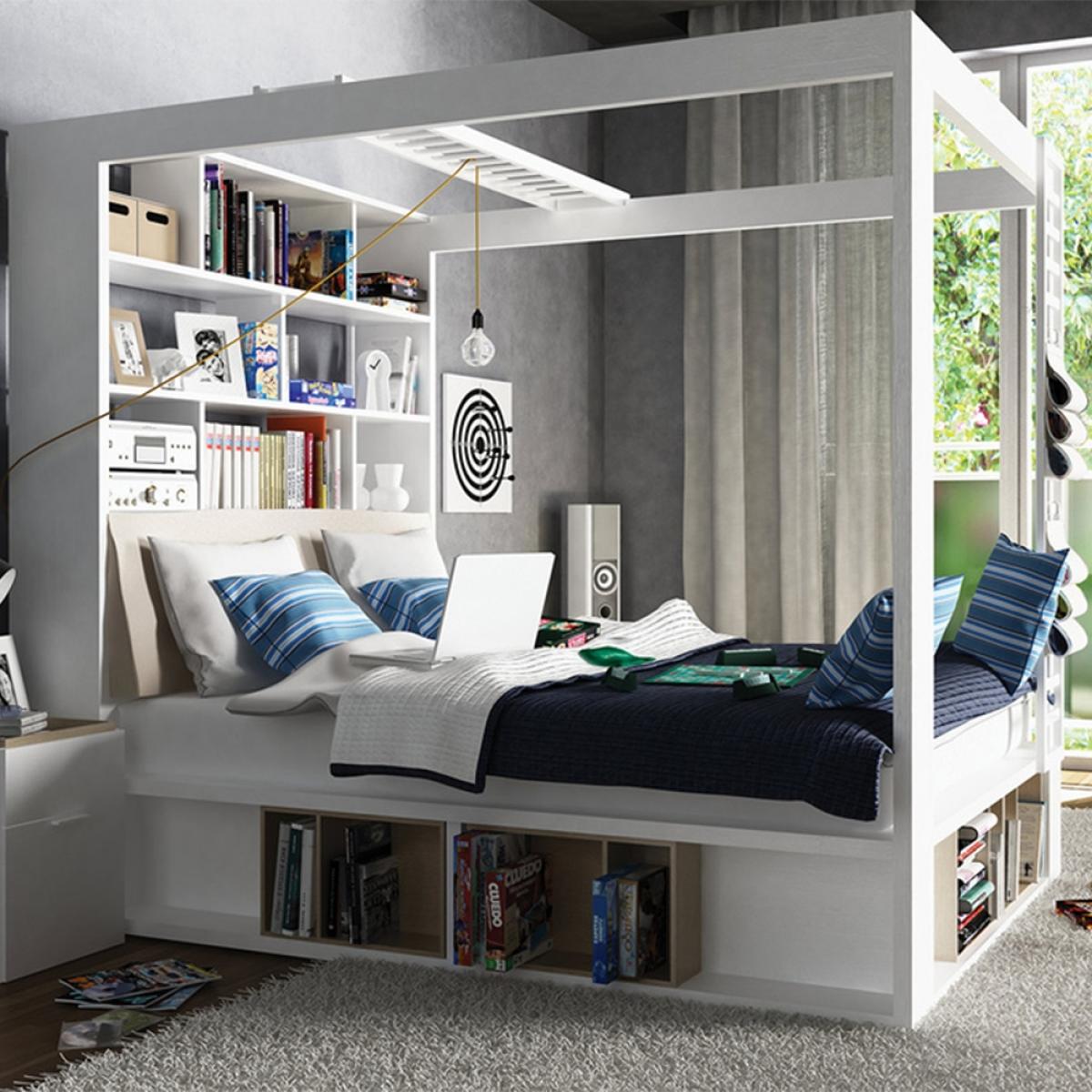 Vox 4 You King 4 Poster Bed with Storage & Shelves in White – image 4