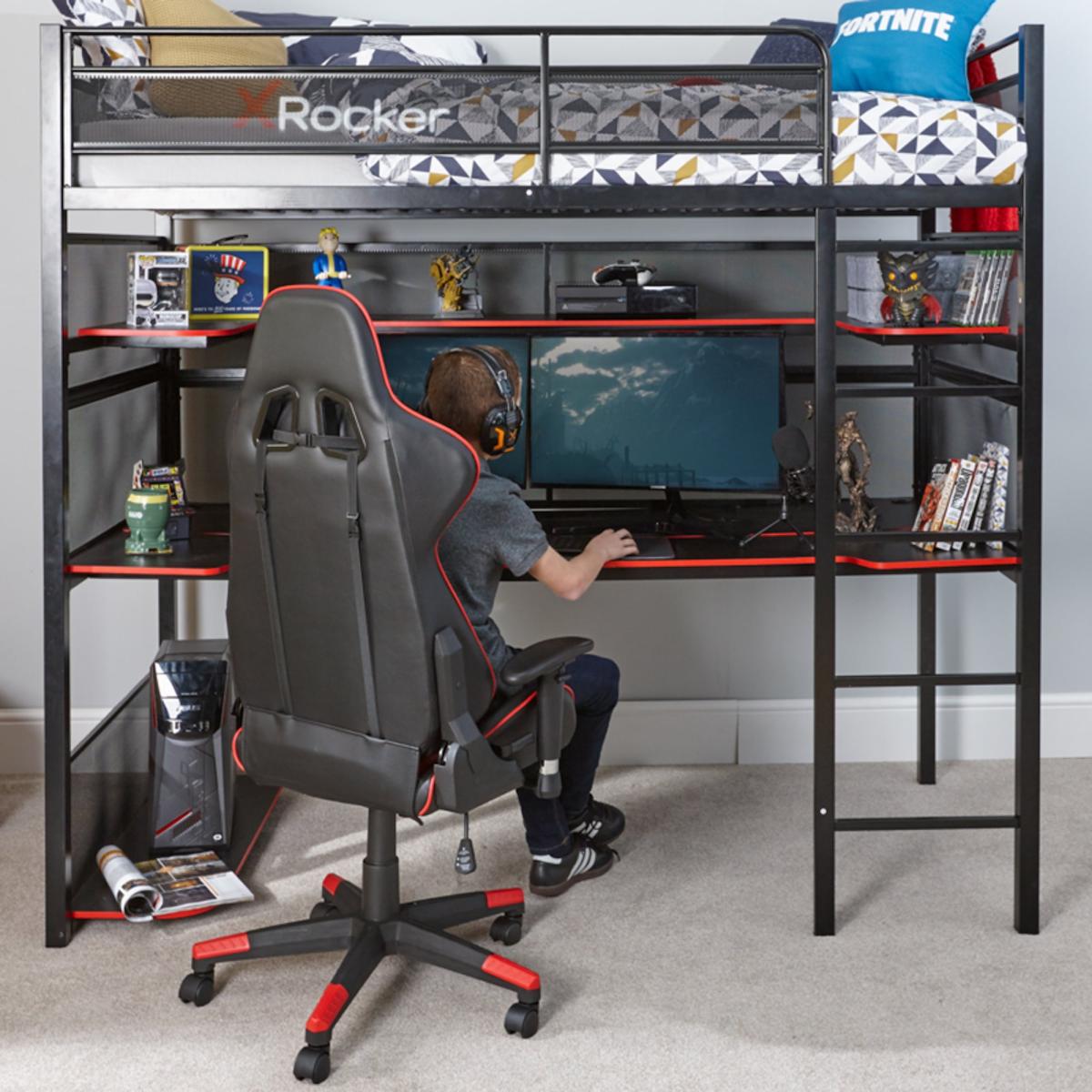 X Rocker Battlebunk Gaming High Sleeper Bunk Bed with Shelf & Desk Black – image 3