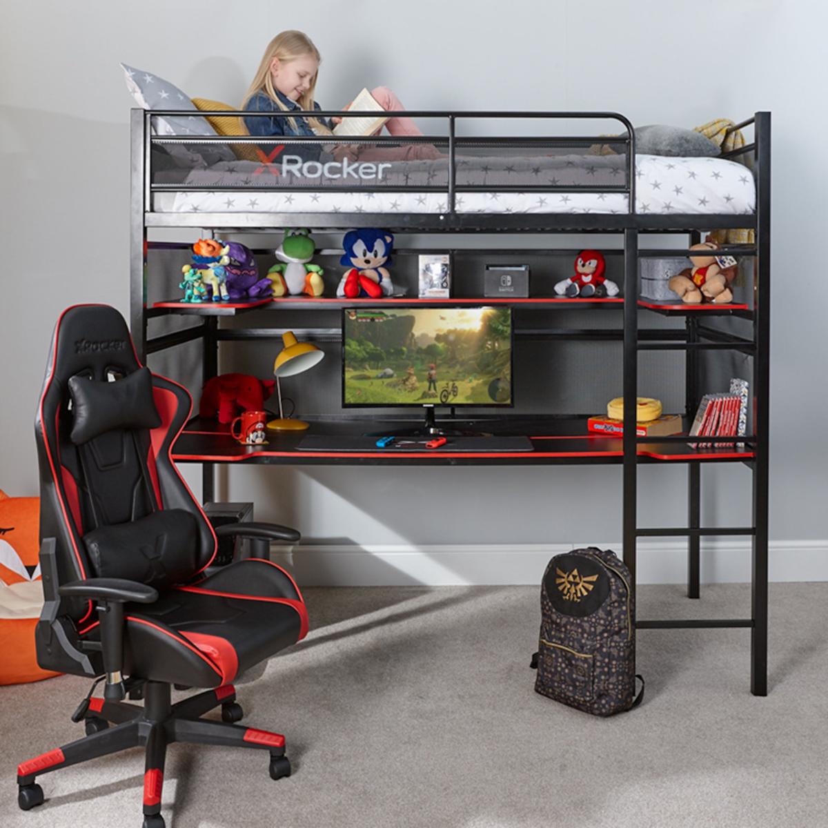 X Rocker Battlebunk Gaming High Sleeper Bunk Bed with Shelf & Desk Black – image 5
