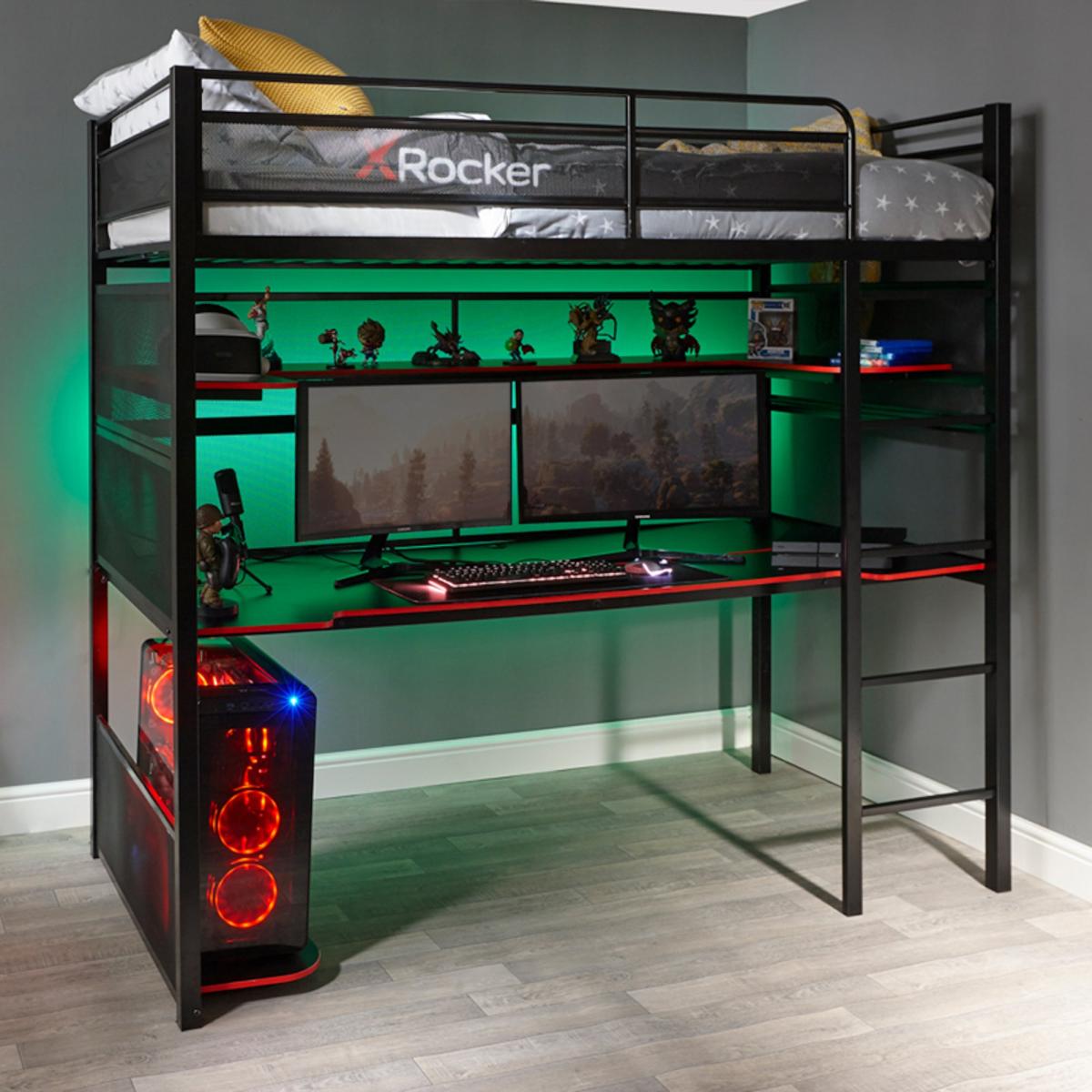 X Rocker Battlebunk Gaming High Sleeper Bunk Bed with Shelf & Desk Black – image 7