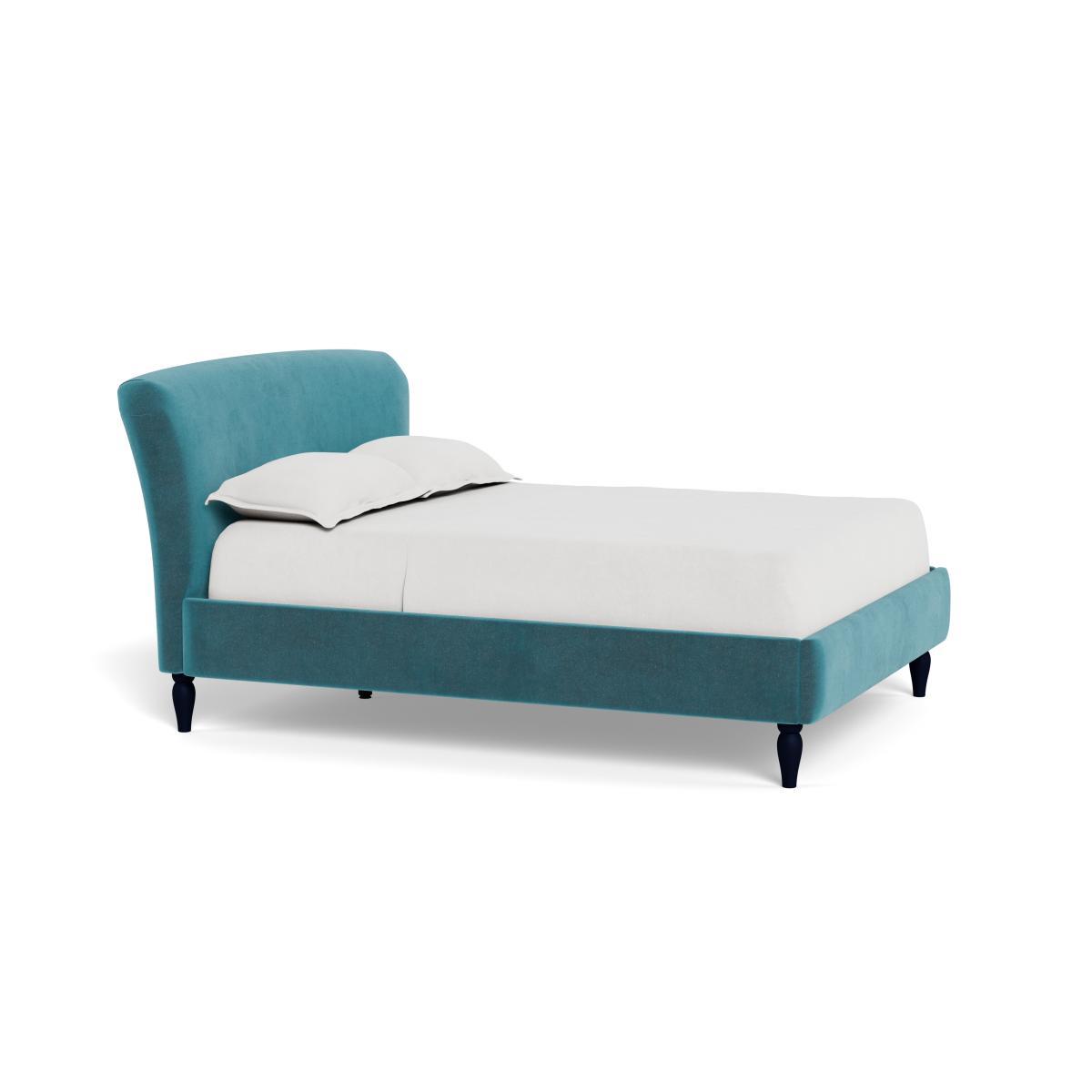 Heal's Darcey Bed Double Smart Luxe Velvet Airforce Blue Black Feet - Heal's UK Bedroom Furniture – image 2