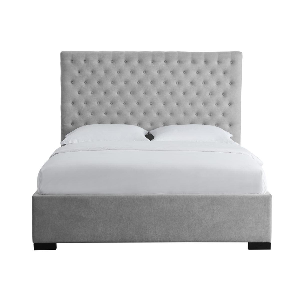 Upholstered Chenille Bed with Buttoned Headboard – image 2