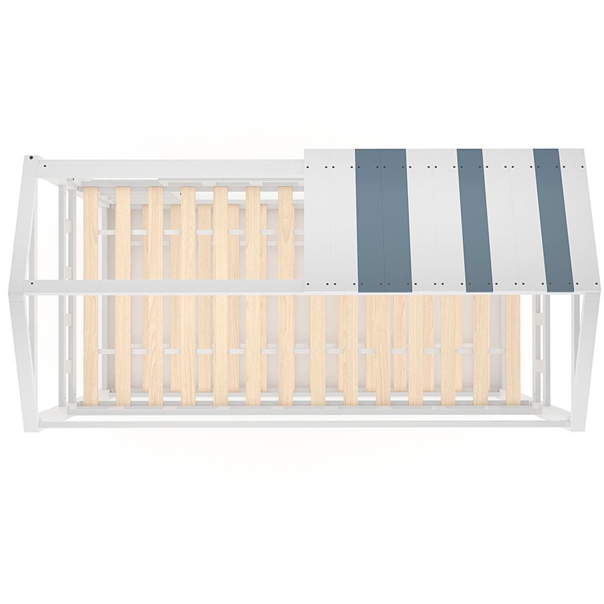 Full Over Wood House Kid Low Wood Bunk Bed Frame With Ladder Bedroom - White – image 5