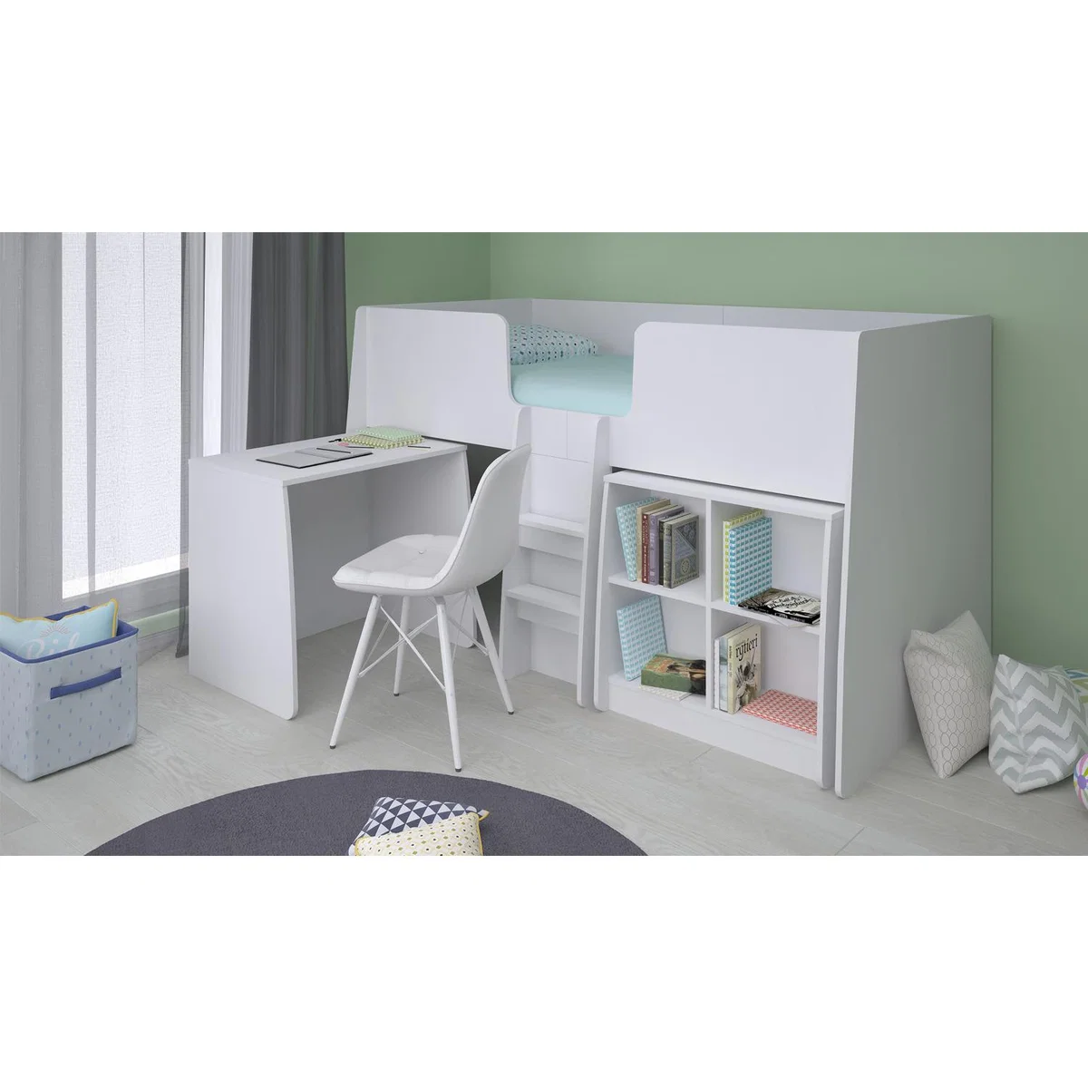 Loft Station Single 3ft Cabin Bed Bundle - White - White – image 4