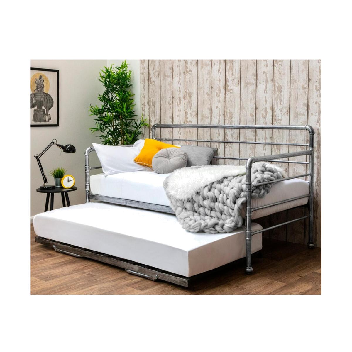 Banbury Brushed Silver Metal Day Bed and Guest Trundle - Grey / 38.5g