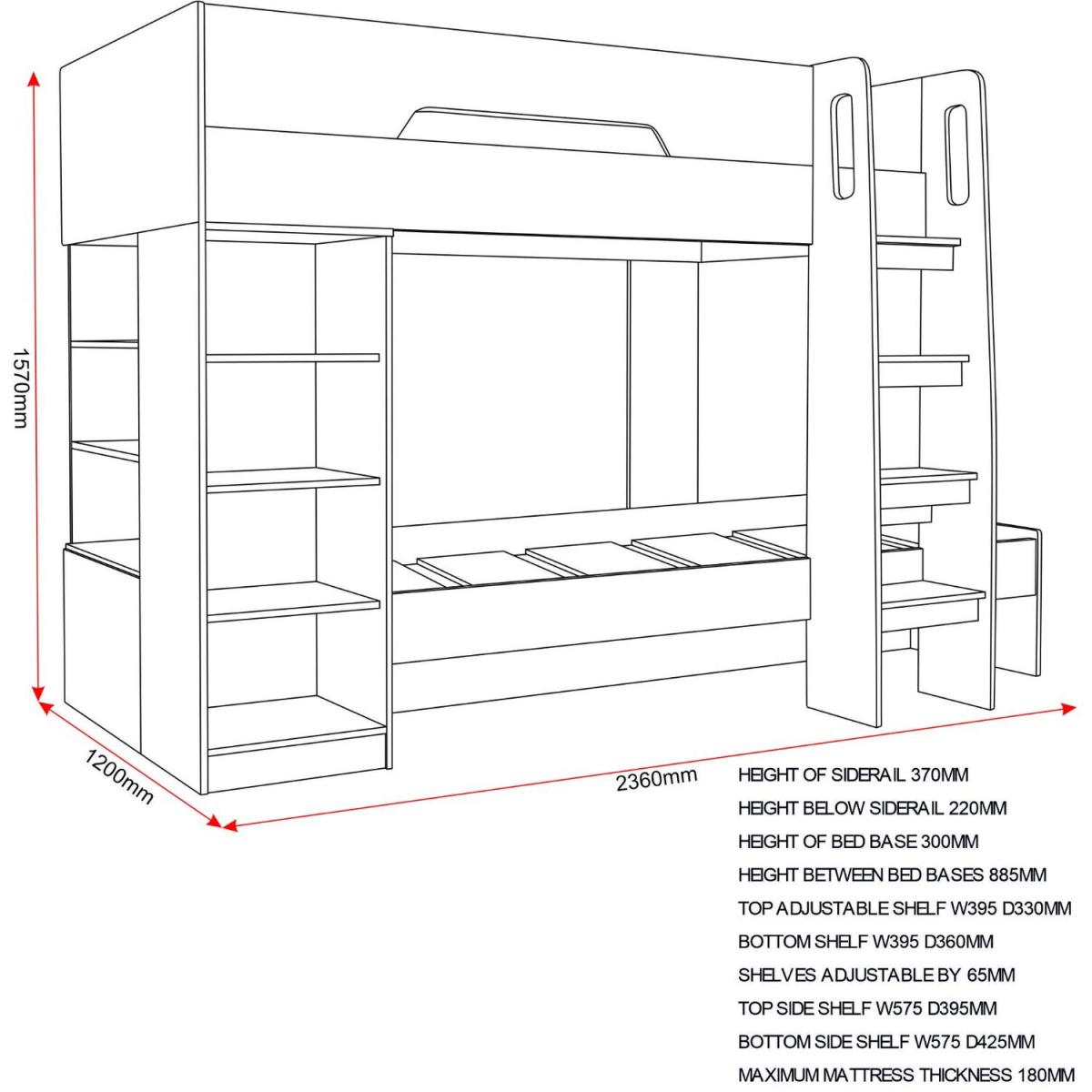 Pluto Bunk Bed  - Oak effect and Grey – image 4
