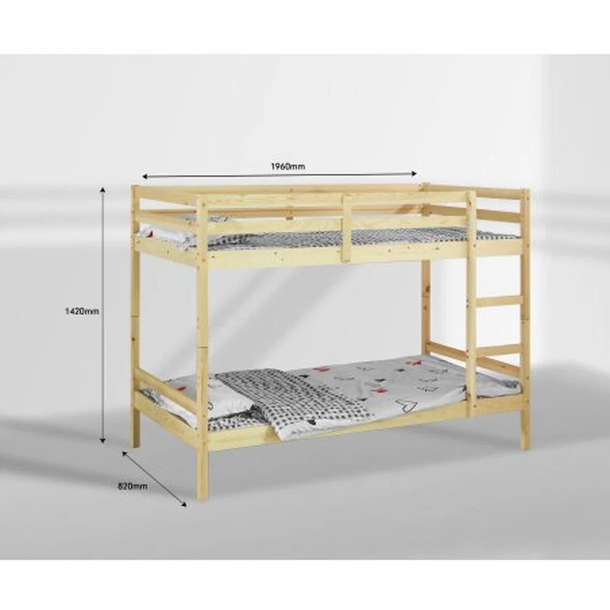 Mecor Bunk Bed in Natural Pine, Grey, White (2FT6 Pine Frame)  - brown – image 2