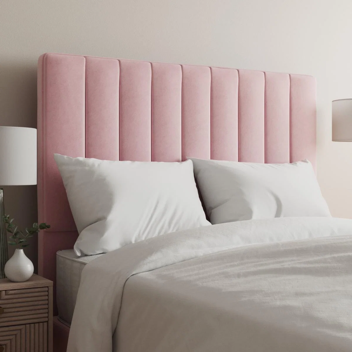 Velvet Vertical Stripe Headboard Blush – image 1