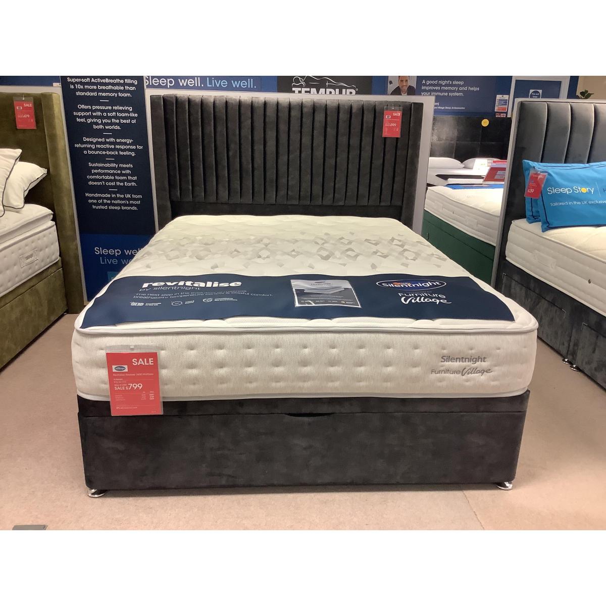 Silentnight - Revitalise 1600 5’ Half ottoman with 2 drawer set & Cascade headboard – image 2