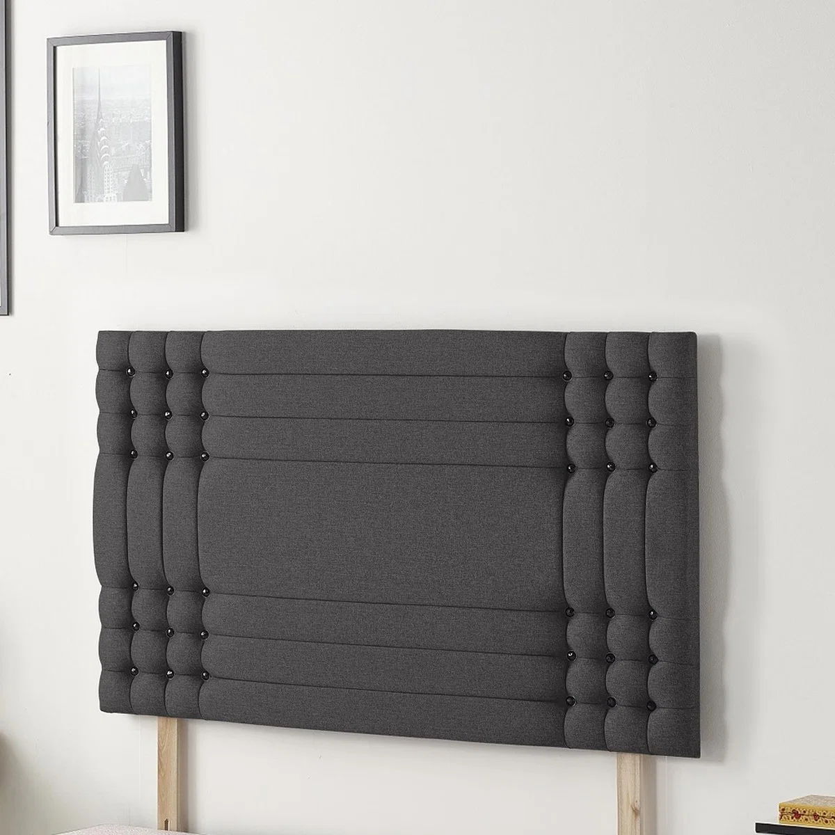 Saville Plush Velvet 32" Floor Standing Upholstered Headboard - Black / Double