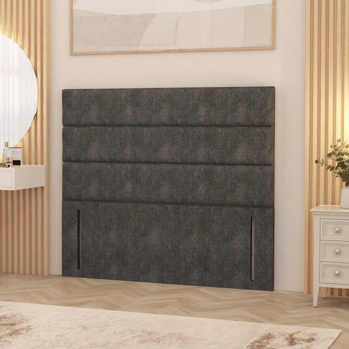 Horizona Tweed Fabric 54" Floor Standing Upholstered Headboard - Charcoal / King