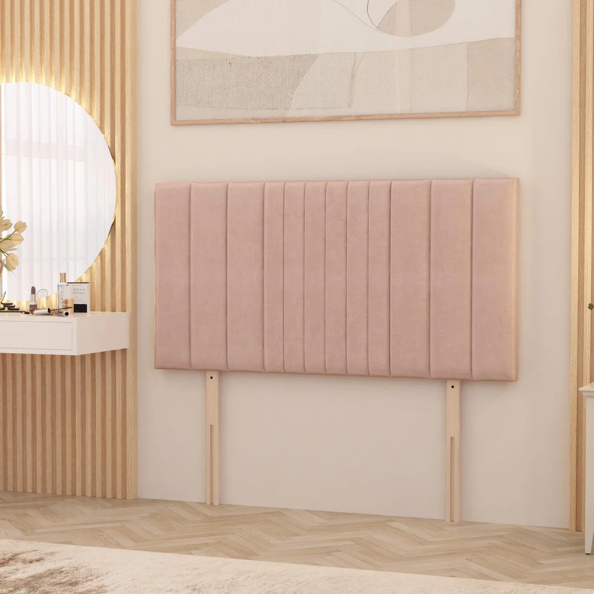 Arizona Plush Velvet 32" Floor Standing Upholstered Headboard - Pink / Small Double
