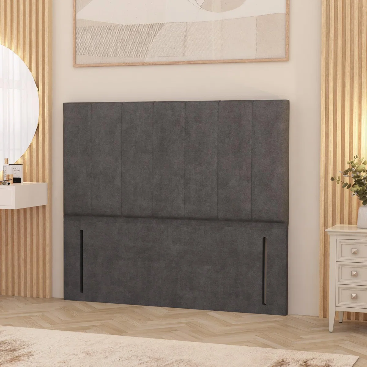 Austin Plush Velvet 54" Floor Standing Upholstered Headboard - Charcoal / Double