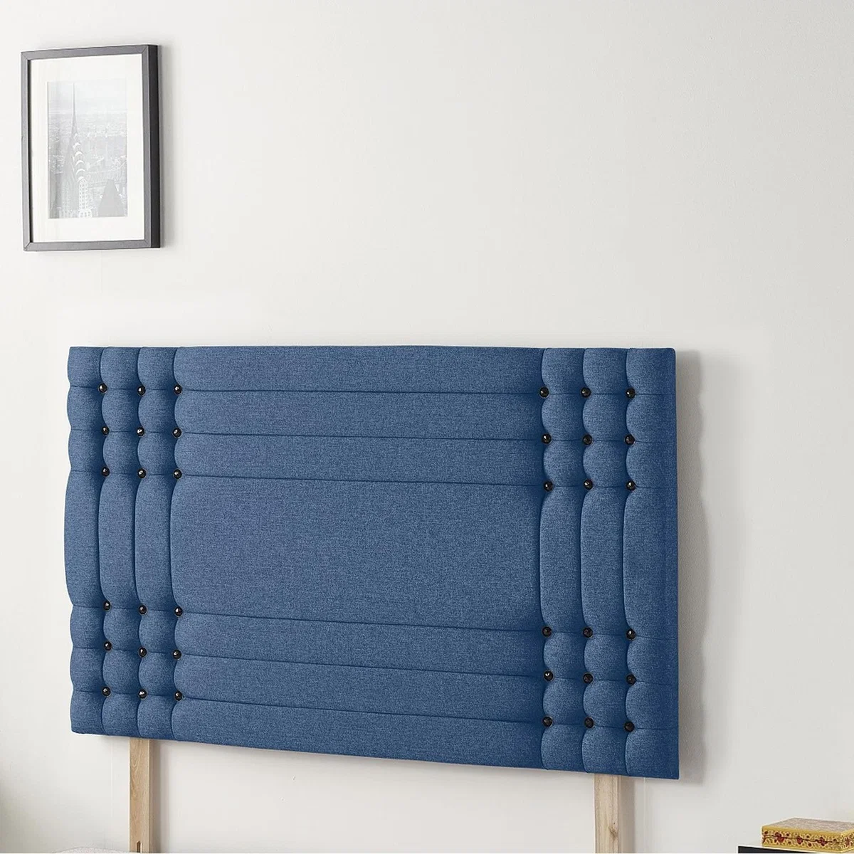Saville Plush Velvet 32" Floor Standing Upholstered Headboard - Navy / Double