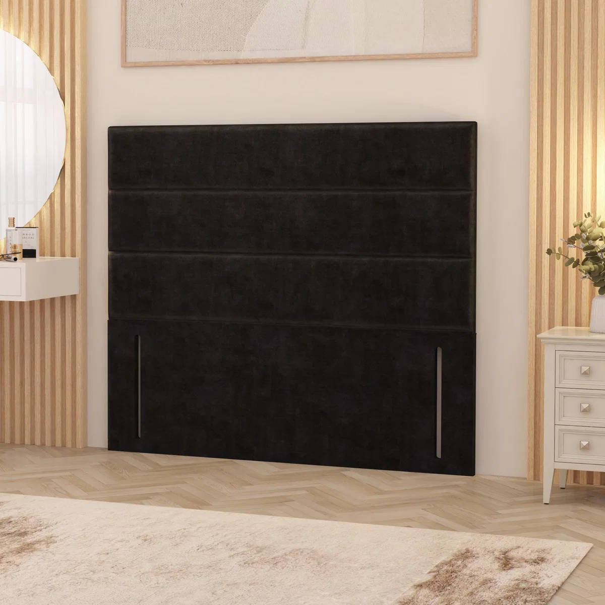 Horizona Plush Velvet 54" Floor Standing Upholstered Headboard - Black / Small Double