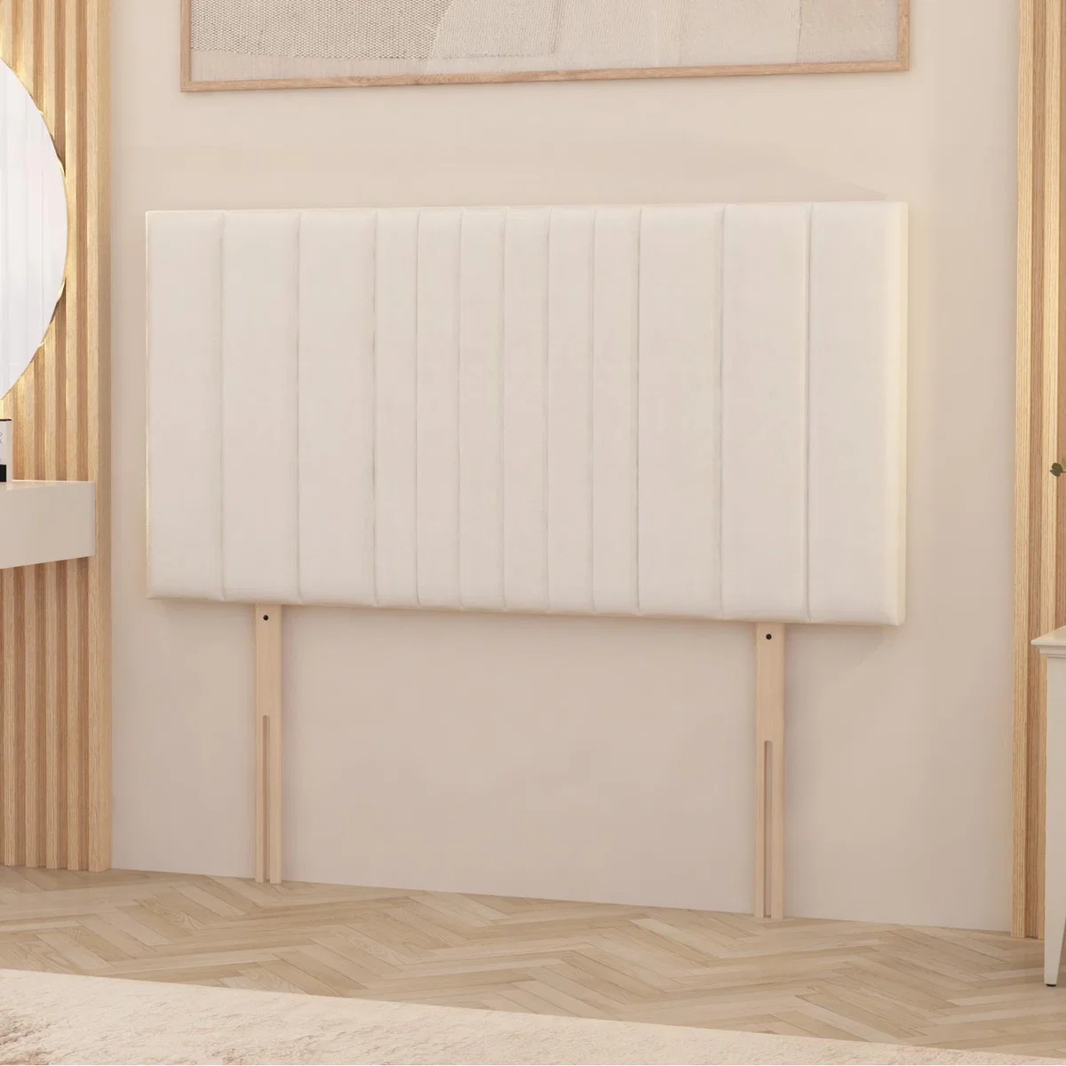 Arizona Plush Velvet 32" Floor Standing Upholstered Headboard - White / Small Single