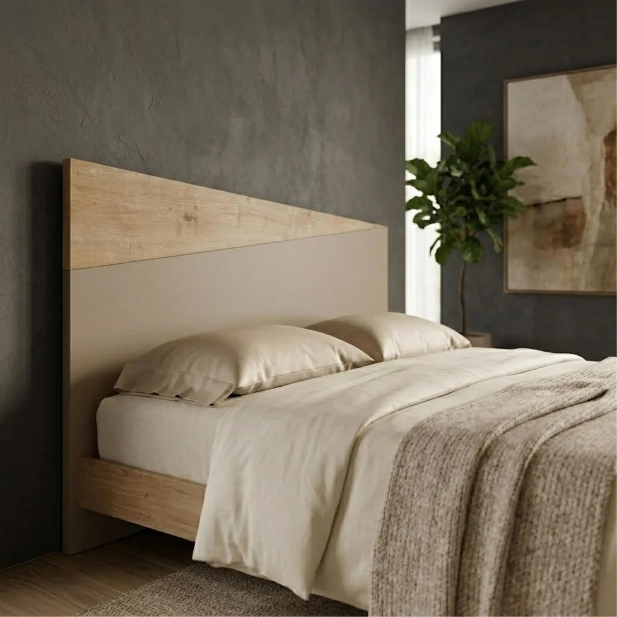 Decortie Diago Wall Mounted Headboard - Oak, Sandstone – image 1