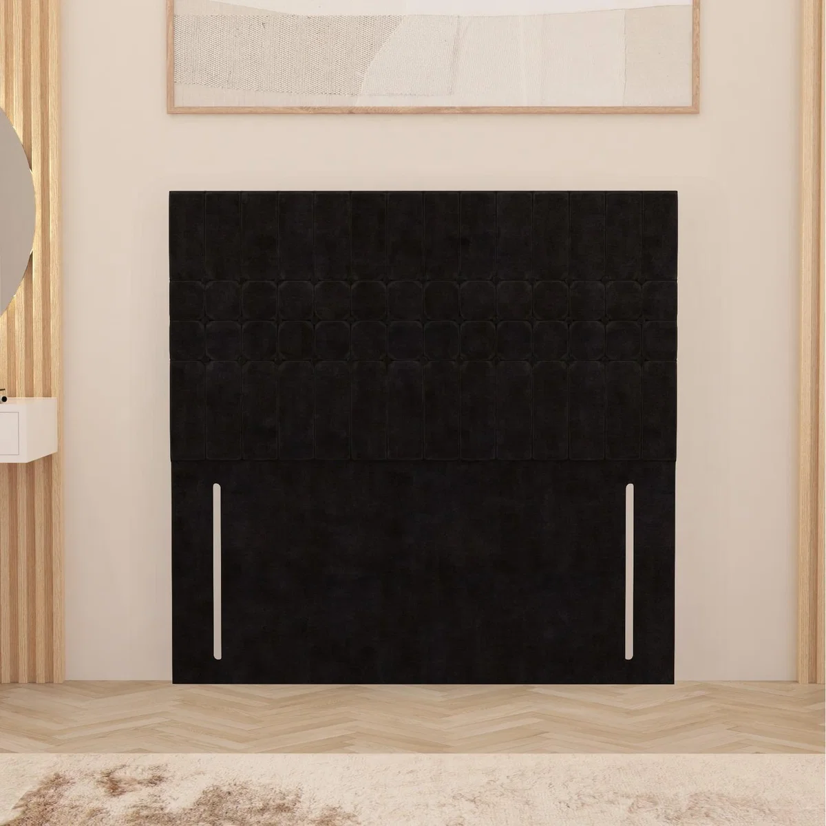 Lexington Plush Velvet 54" Floor Standing Upholstered Headboard - Black / Small Double