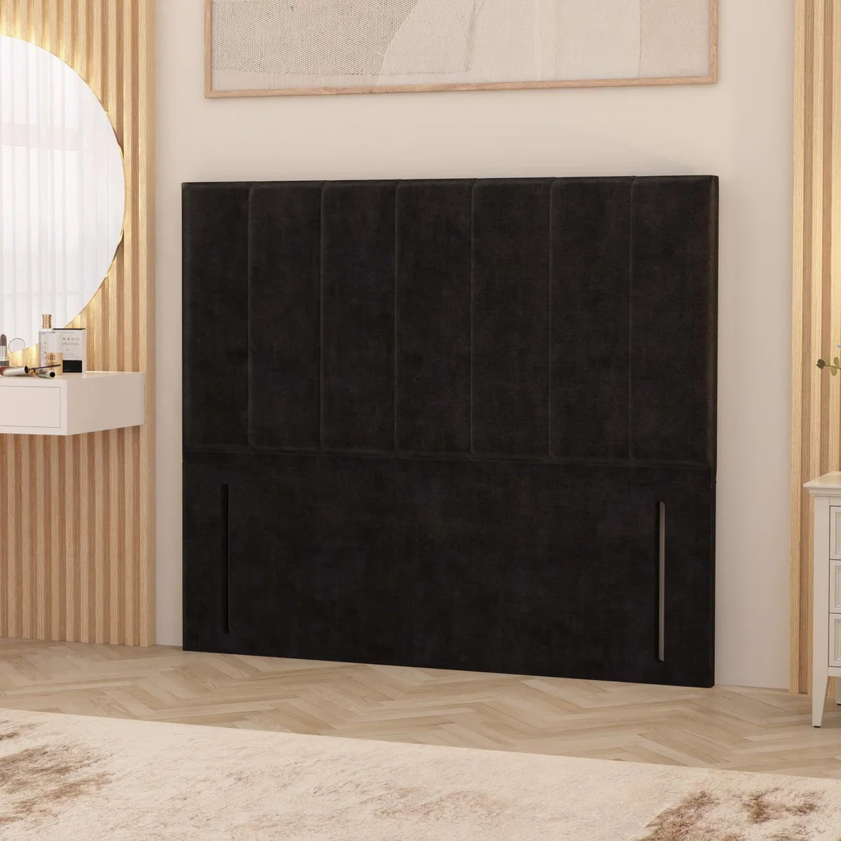 Austin Plush Velvet 54" Floor Standing Upholstered Headboard - Black / Small Double