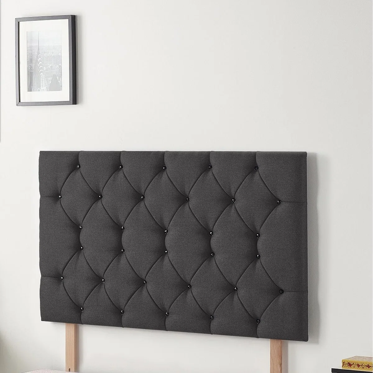Savoy Plush Velvet 32" Floor Standing Upholstered Headboard - Black / King