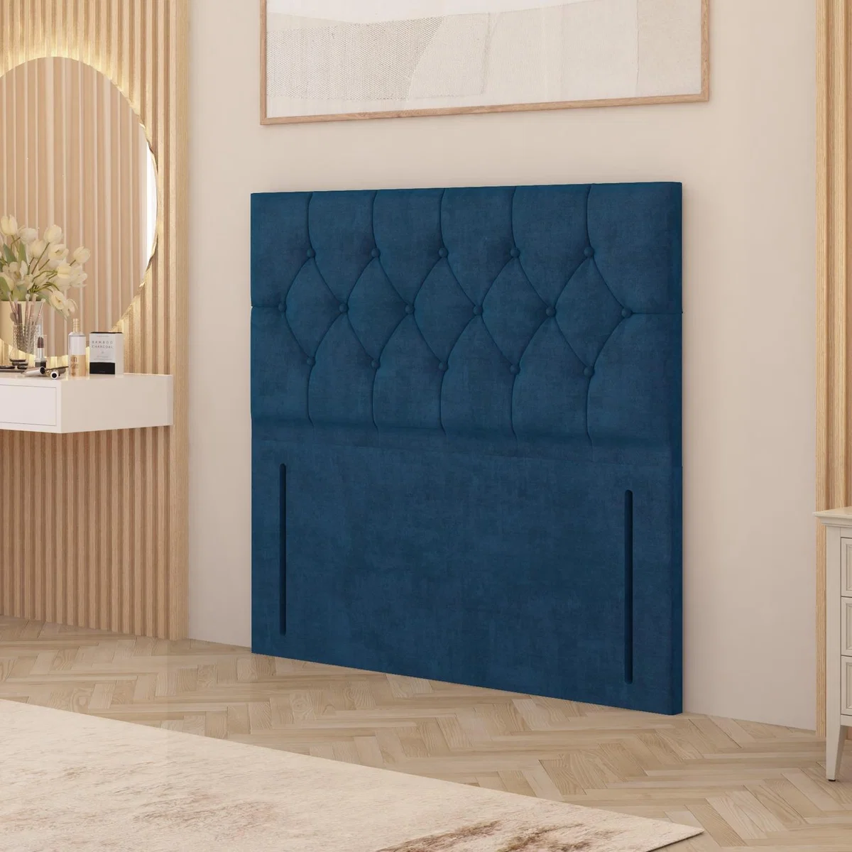 Chesterfield Plush Velvet 54" Floor Standing Upholstered Headboard - Navy / King