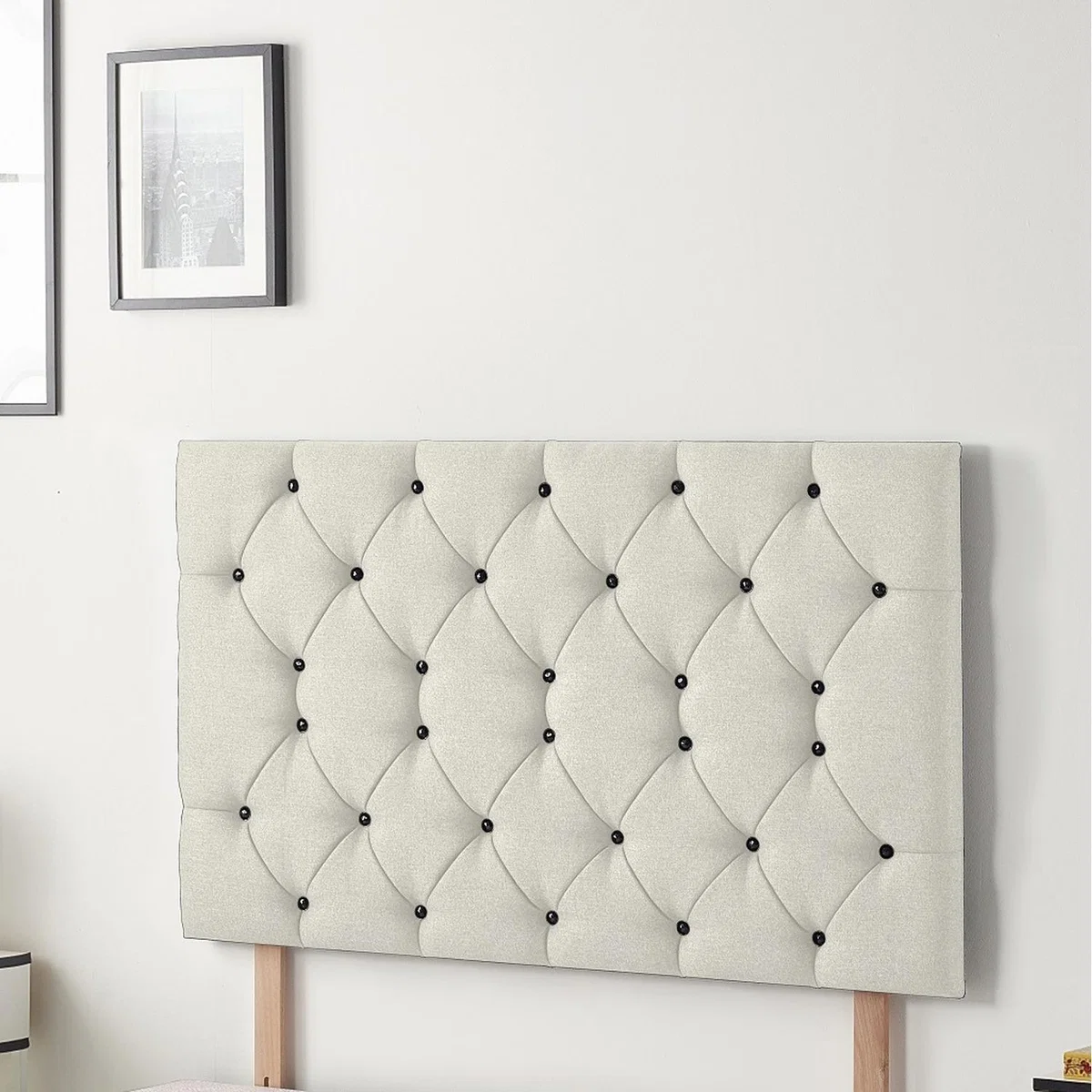 Savoy Plush Velvet 32" Floor Standing Upholstered Headboard - White / Small Double
