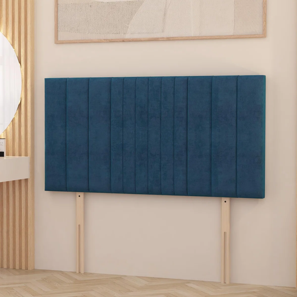 Arizona Plush Velvet 32" Floor Standing Upholstered Headboard - Navy / Small Single