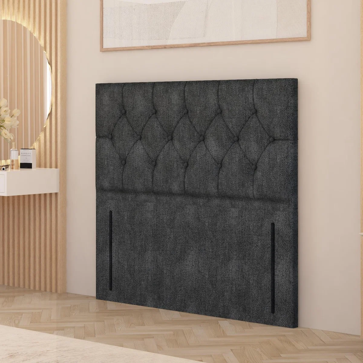 Chesterfield Tweed Fabric 54" Floor Standing Upholstered Headboard - Charcoal / King