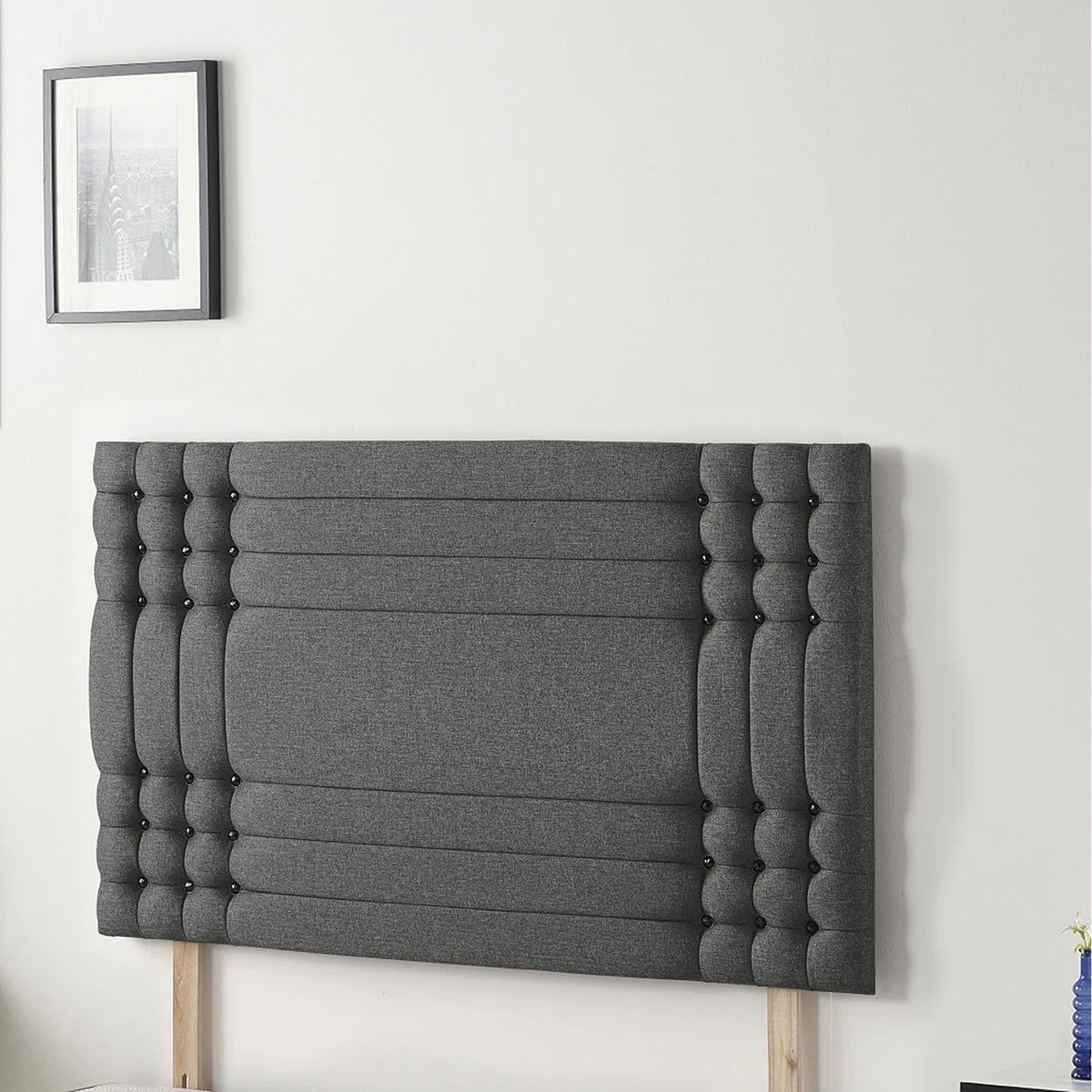 Saville Tweed Fabric 32" Floor Standing Upholstered Headboard - Charcoal / Double