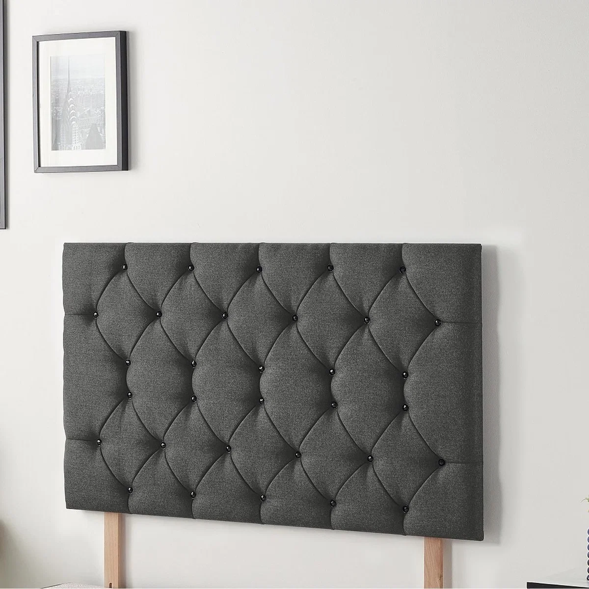 Savoy Tweed Fabric 32" Floor Standing Upholstered Headboard - Charcoal / King